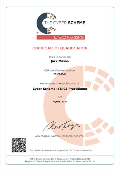 Cyber Scheme IoT/ICS Practitioner Certificate