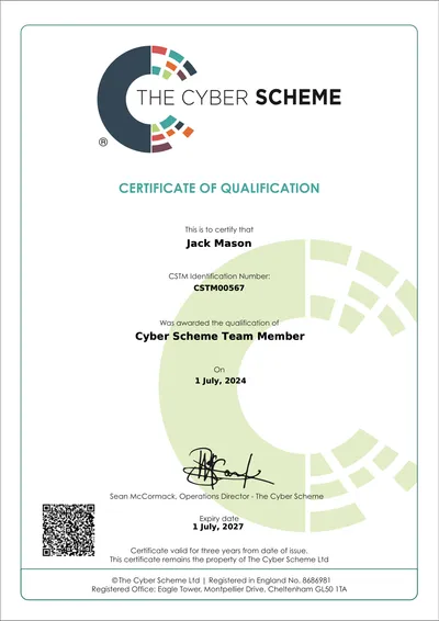 Cyber Scheme Team Member Certificate