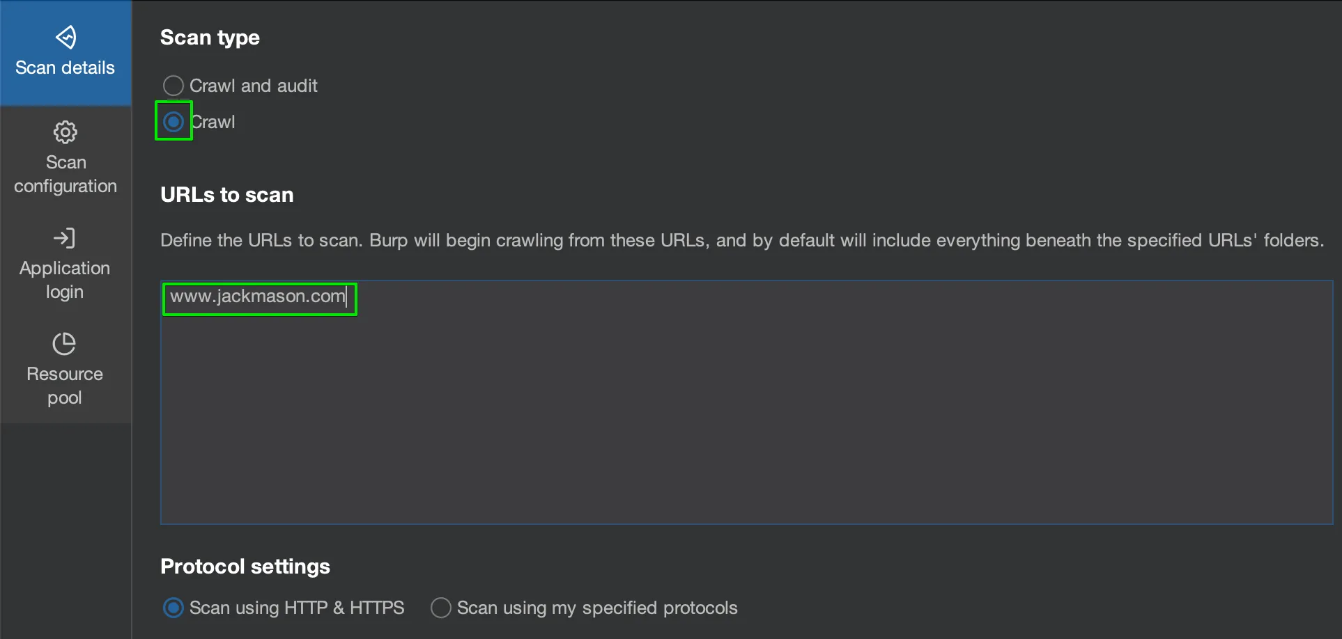 Burp Suite crawl scan scope